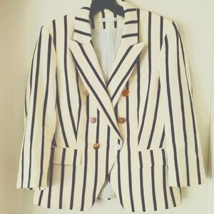 Veronica Beard Black and Cream Striped Blazer 12 L